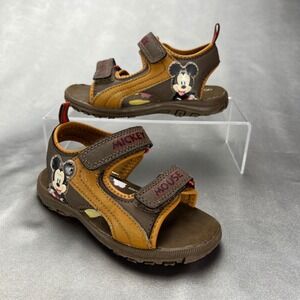 Disney Mickey Mouse Toddler Boys Brown Sport Sandals Size 8 Hook Loop Straps